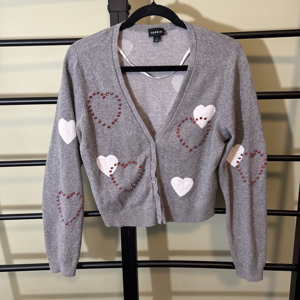 TORRID Heart Sweater Cardigan Rhinestones HEARTFELT CLOUD‎ DANCER LONG SLEEVE XL